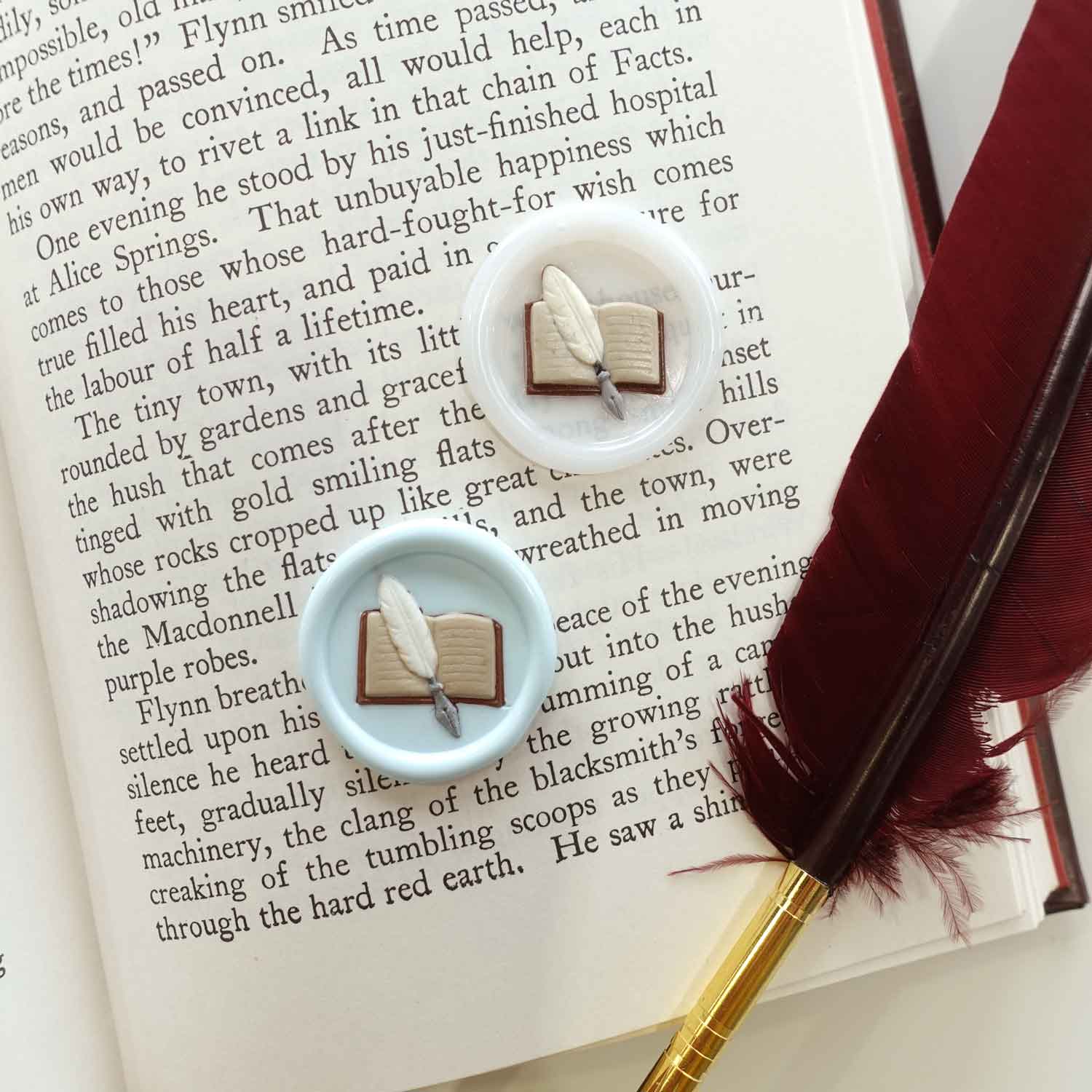 Fiona Ariva - Wholesale Rubber/decorative stamp - 3D Book & Quill wax seal stamp, wax seal kit or stamp head2