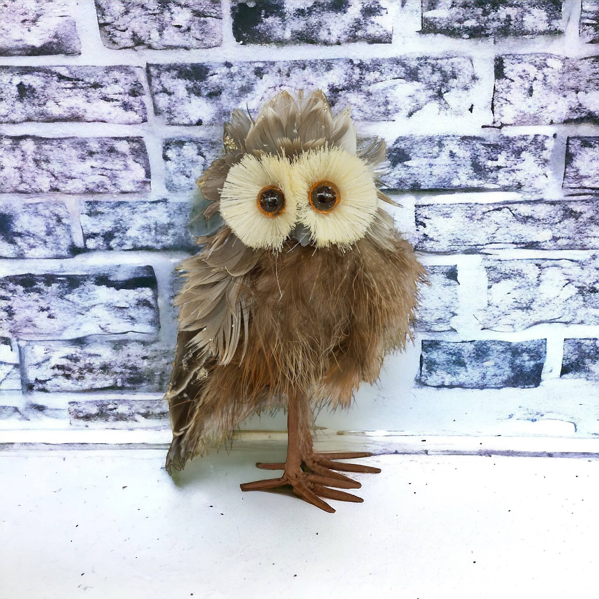 Febland – wholesale Decorative figurine – 15cm Glitter Brown Feather Owl Woodland Home Decor5