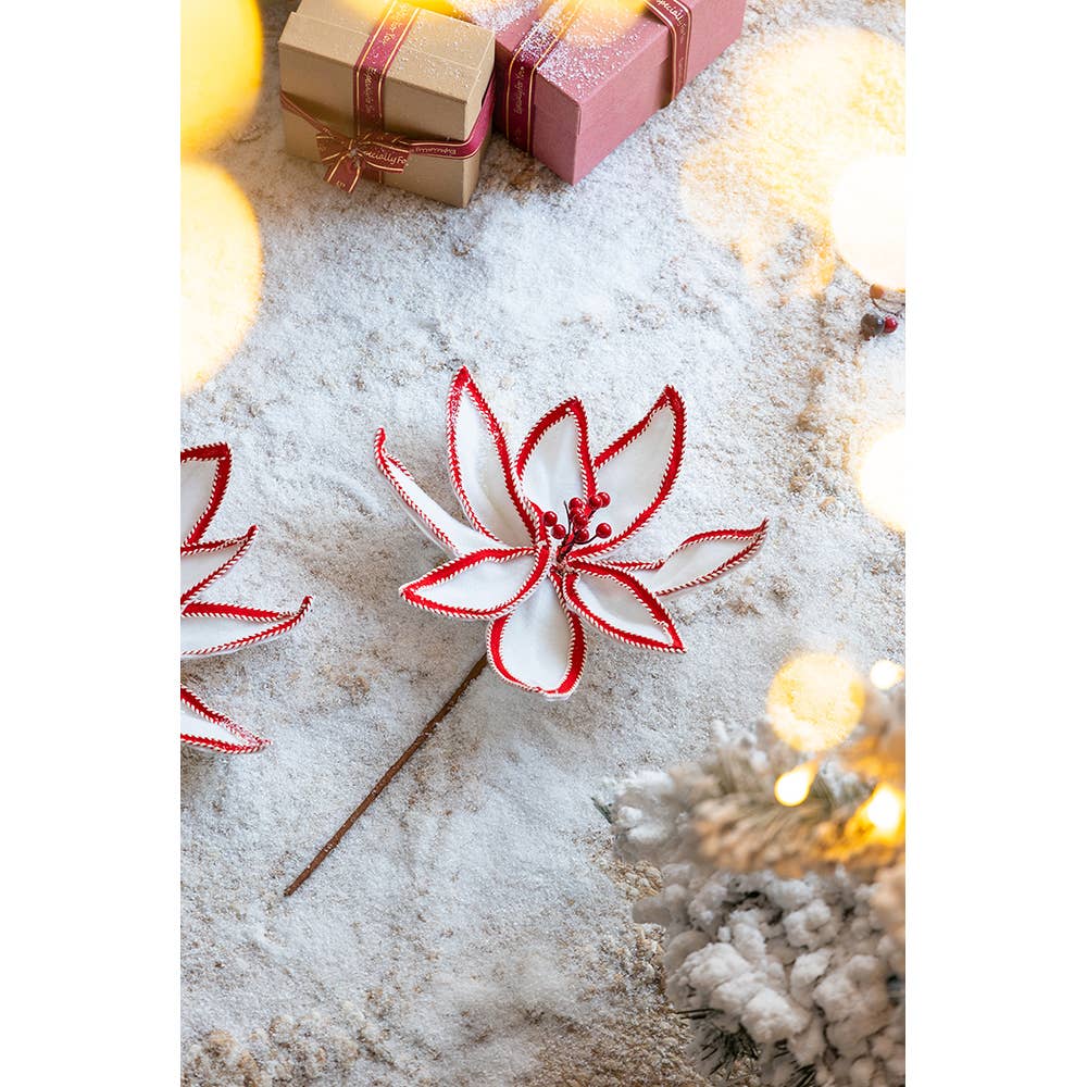 A&B Home Group Inc. - Wholesale Christmas Decoration - 13" Poinsettia Stem - White/Red