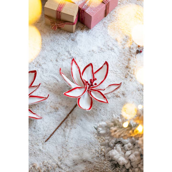 A&B Home Group Inc. - Wholesale Christmas Decoration - 13" Poinsettia Stem - White/Red0