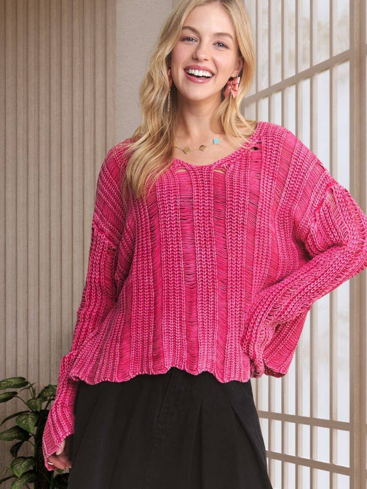 ADORA LA - Wholesale Knit Sweater - Women's - CESW3703 - DISTRESSED MINERAL WASHED SWEATER15