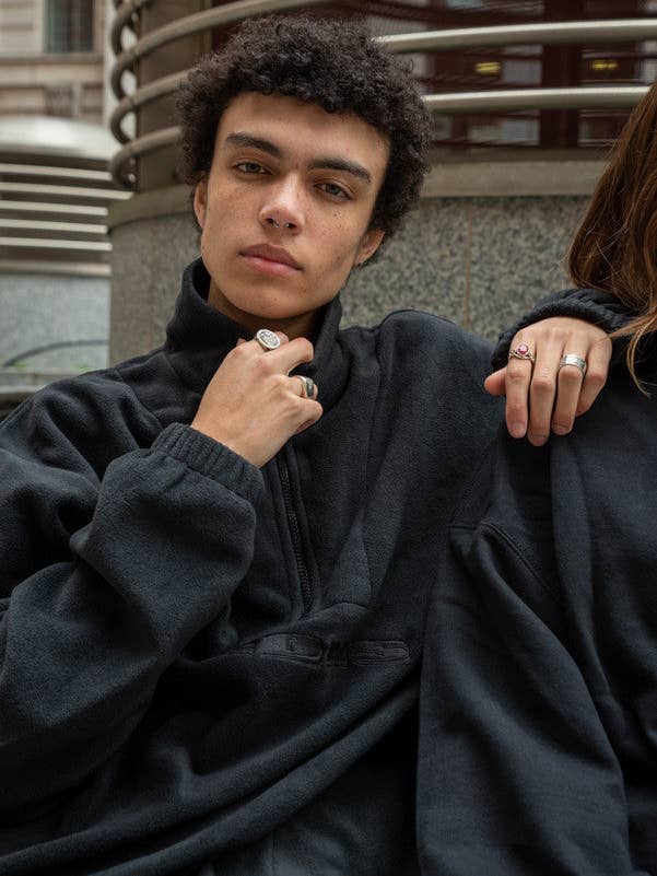 Fleece In Black With Black DBDNS Embroidery for wholesale by Dream But Do Not Sleep