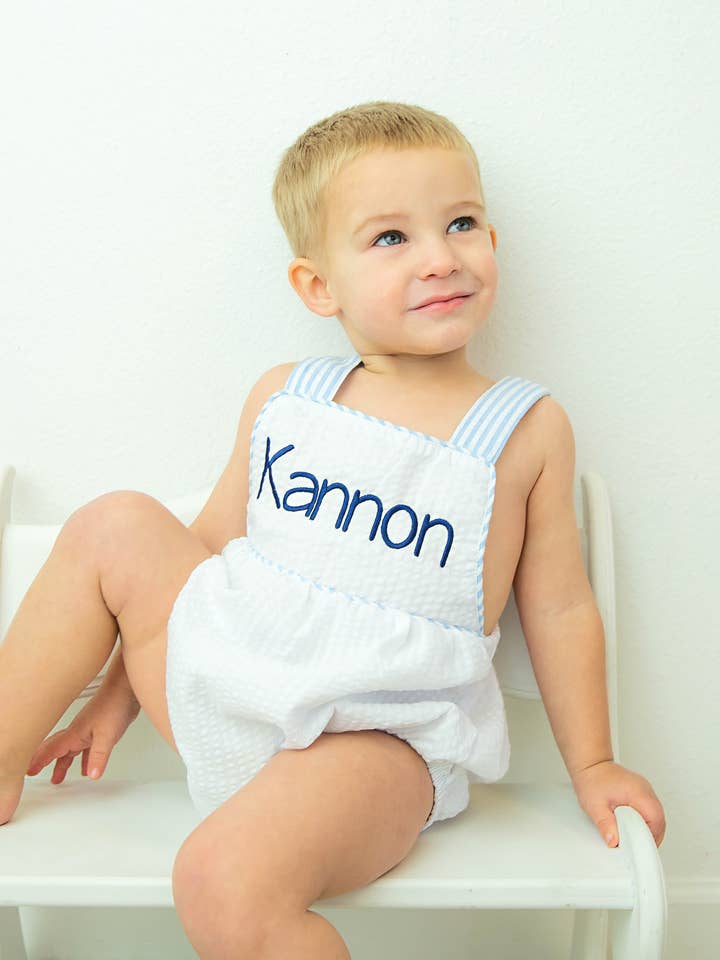 Love That Cotton - Wholesale Bodysuit (Non-Footed) - Baby - Unisex Seersucker Sunbubble - White with BLUE Trim