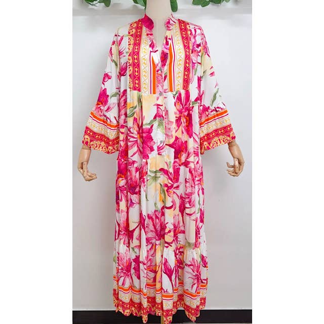SVTP One Size Tropical Pink Floral Maxi Dress LOOWIE for wholesale by LOOWIE
