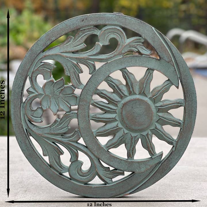 Lungta Imports - Wholesale Wall Accent - Handcrafted Wooden Celestial Sun Moon Wall Décor Hanging7
