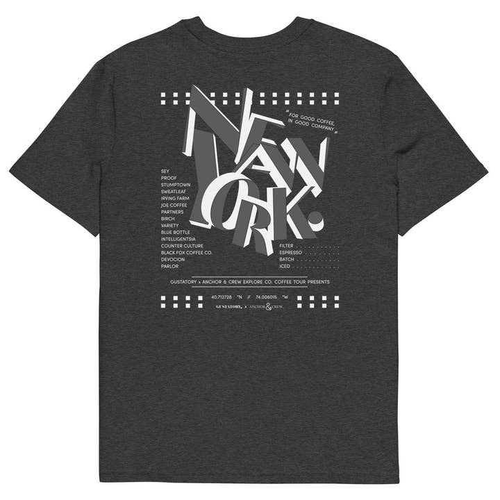 GUSTATORY New York Coffee Scene Organic Cotton Embroidered T-Shirt for wholesale by ANCHOR & CREW
