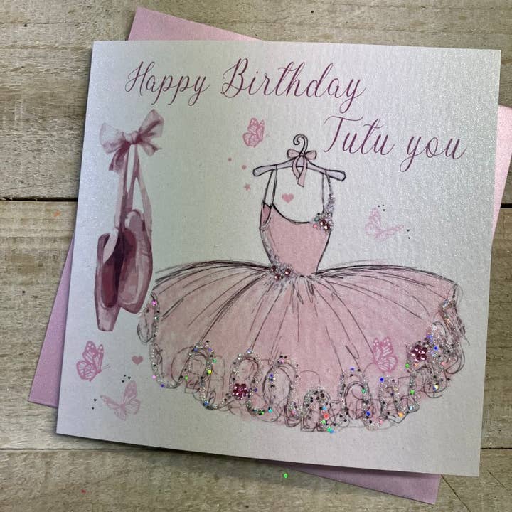White Cotton Cards - Wholesale Birthday Card - Birthday Card, Ballerina Tutu & Ballet Shoes (D201)