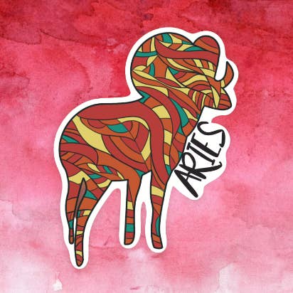 Aries Zodiac Sticker for wholesale by Blonde owl designs