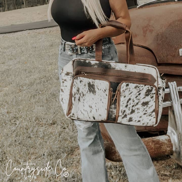 Texas Western Cowhide Bags and More - Wholesale Weekender bag – women's - Saddlemen Cowhide Duffle Travel Bag7