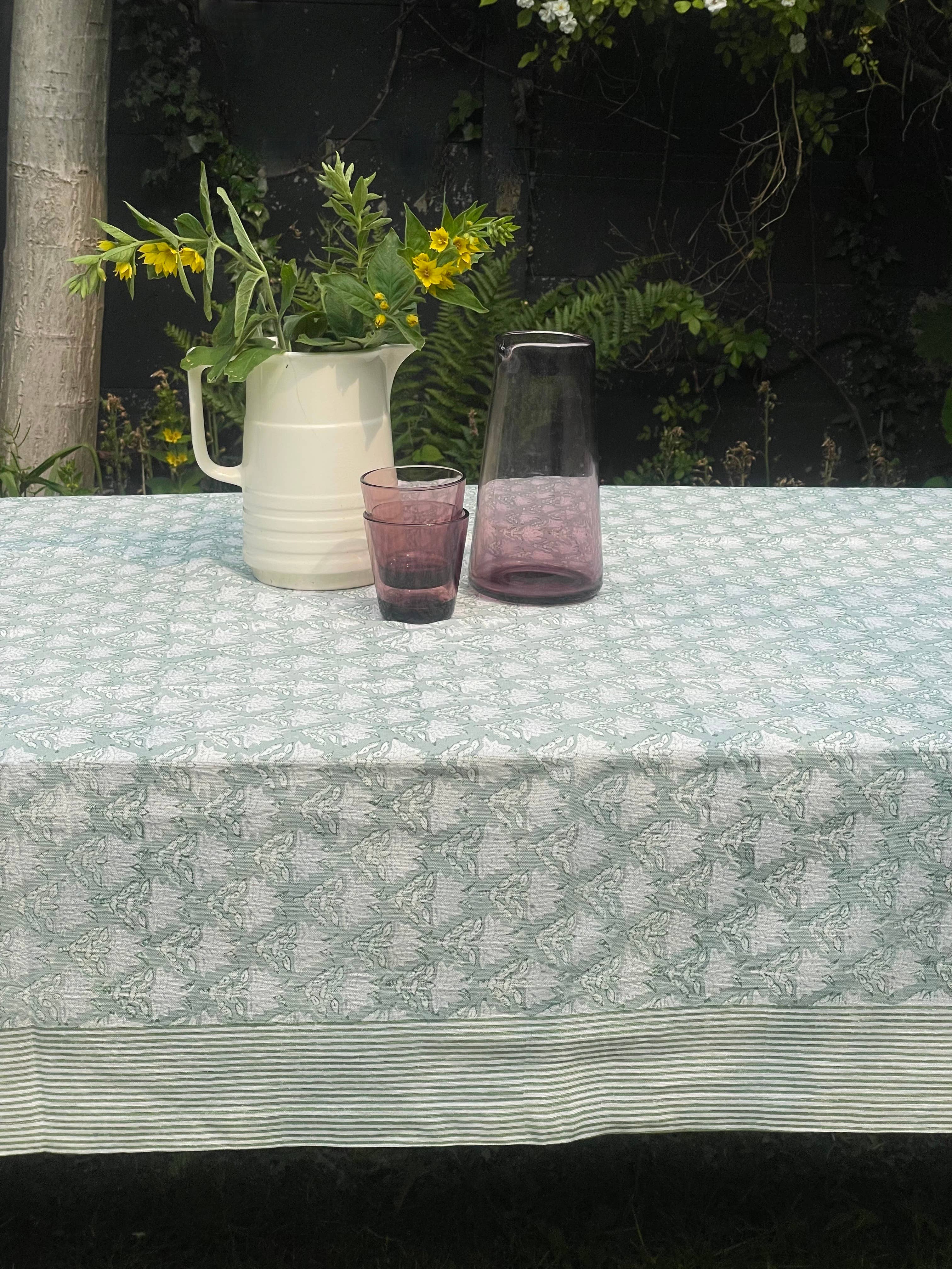 Rozablue - Wholesale Tablecloth - Handblockprinted  Tablecloth 160 x 270  Dustyrose green2