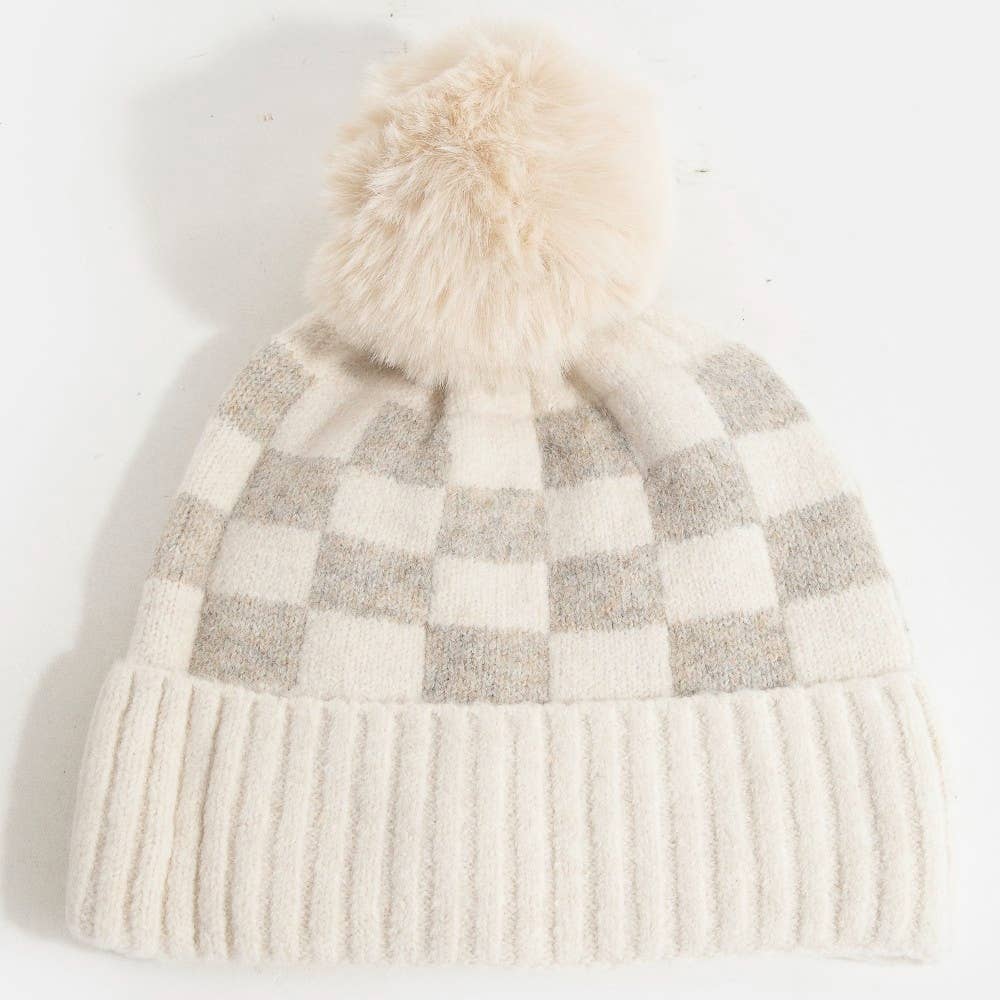 Collections by Fame Accessories – Großhandel Beanie – Damen – Karierte Bommelmütze5