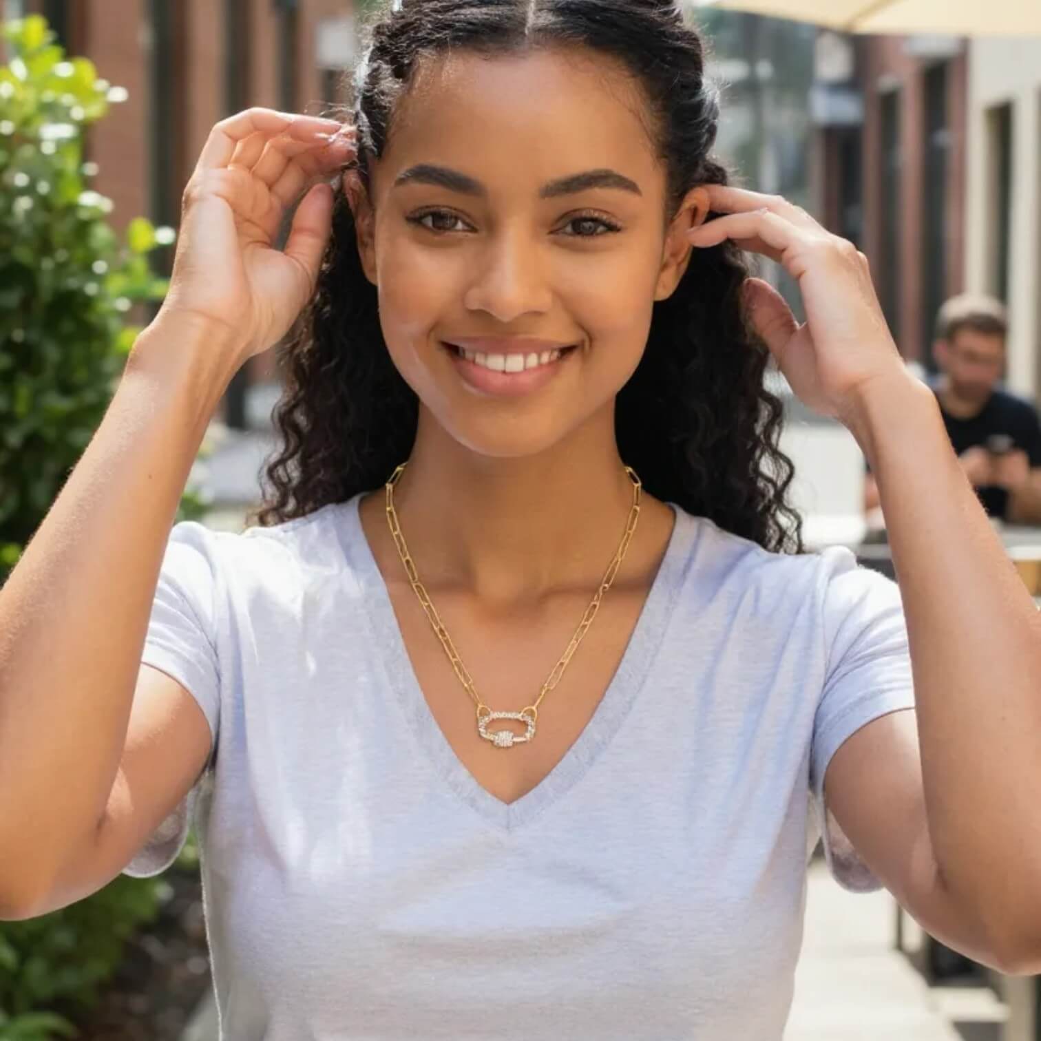 Nomie - Wholesale Link & Chain Necklace - Diamond Screw Carabiner Paperclip Chain Necklace1