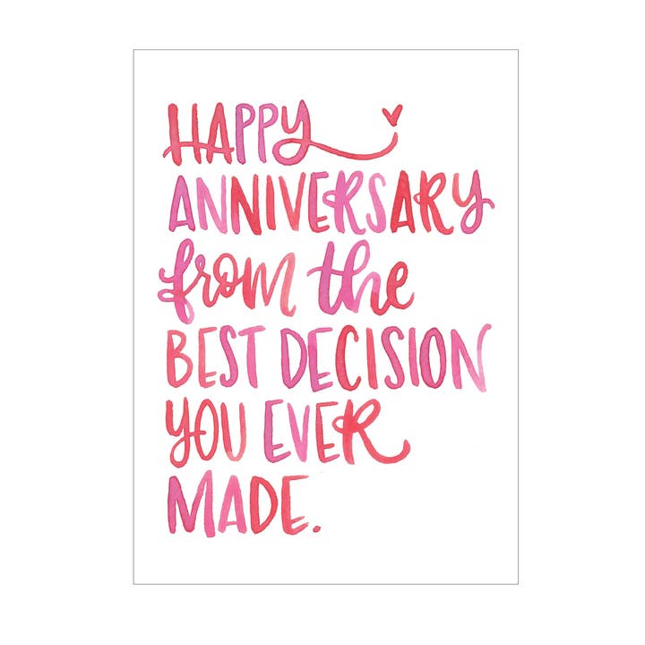 Anniversary Decision greeting card for wholesale by Katie Elizabeth Lettering