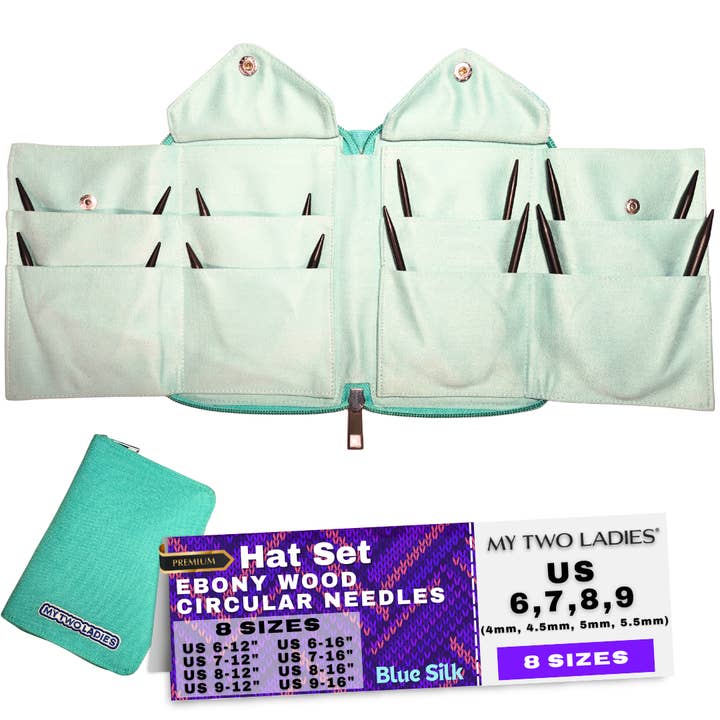 Blue Silk | Ultimate Hat Set | Ebony Circular Knitting Needles | 8 Sizes | w/custom case for wholesale by My Two Ladies