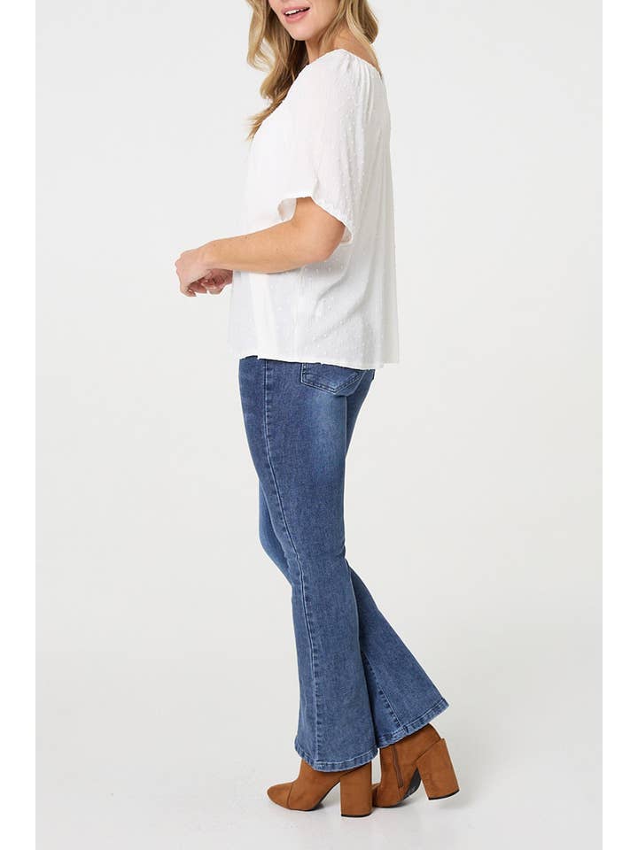 Blanco Top Bardot Fruncido con Textura y Manga 1/2 de venta al por mayor en Faire1