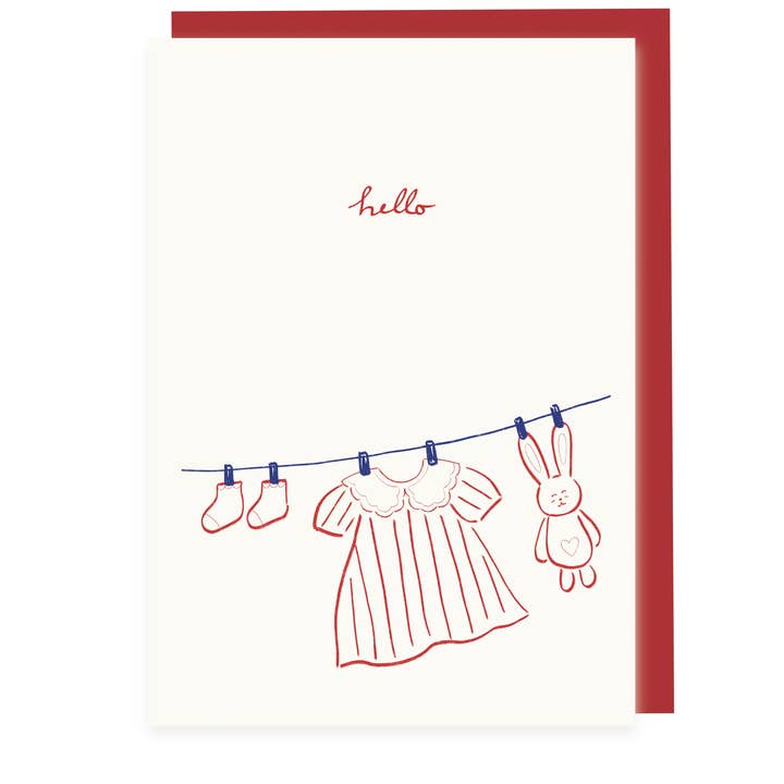 L'Atelier Samedi – wholesale Baby tillkännagivningskort – Vikbart 'hello' (Risografi) | Kort för födelse av flicka