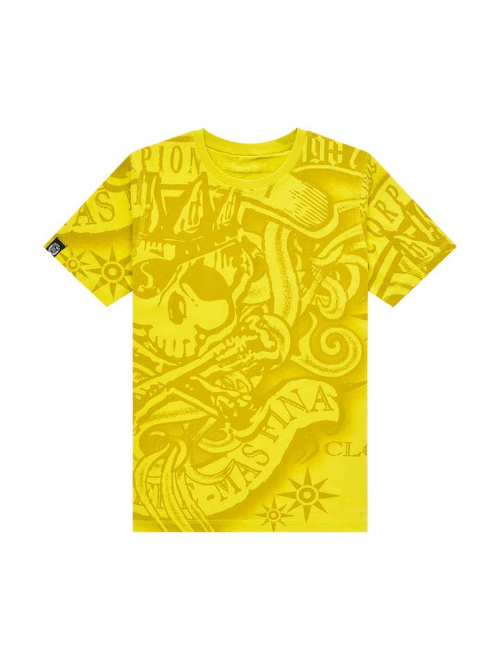 Niño | Camiseta reversible color amarillo ácido 100% algodón con estampado integral "King Skull" para venta al por mayor de Scorpion Bay