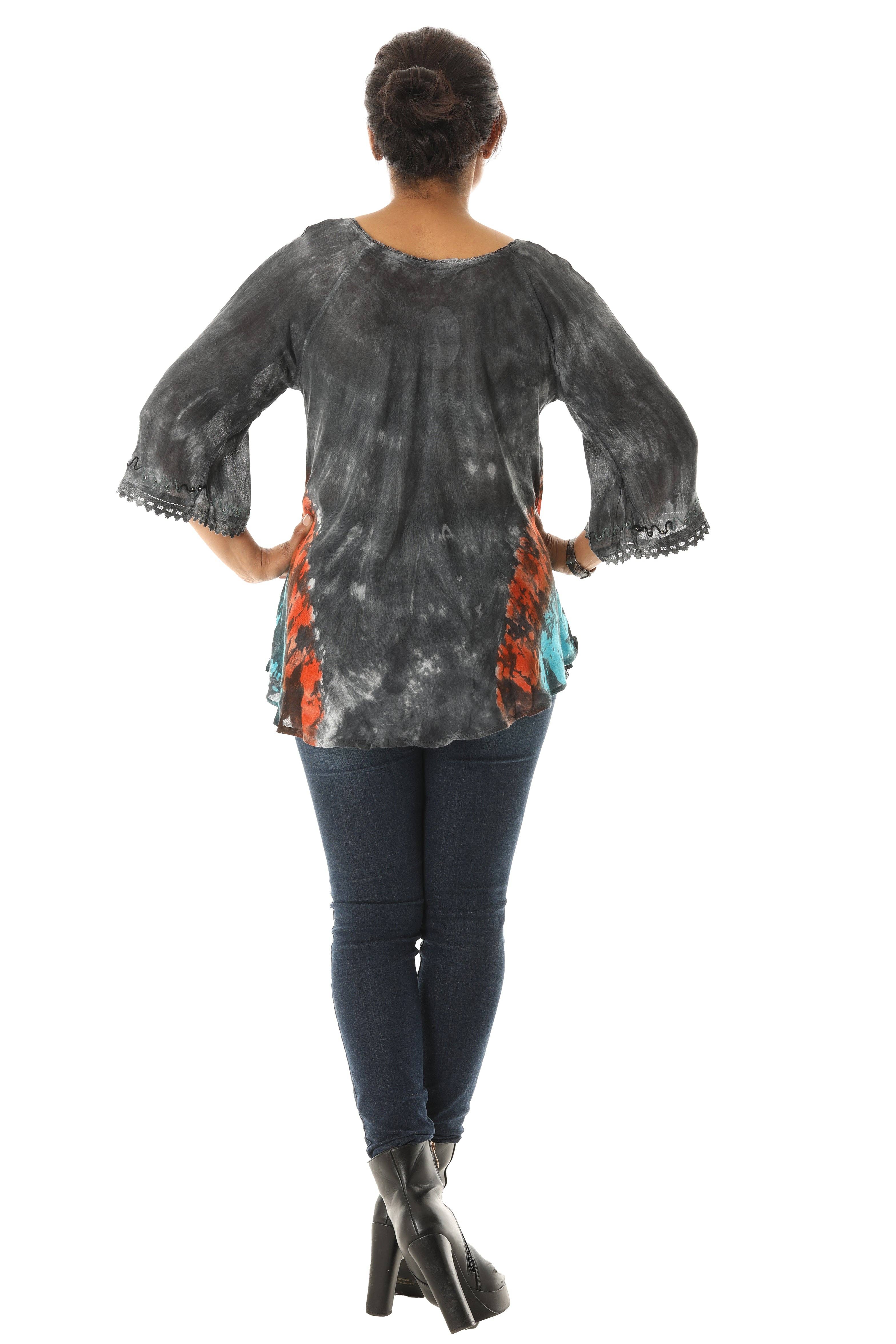 Shoreline Wear. INC - Wholesale Tunic - Women's - Bold Floral Pattern Orange Accent Tie Dye Rayon Tunic1