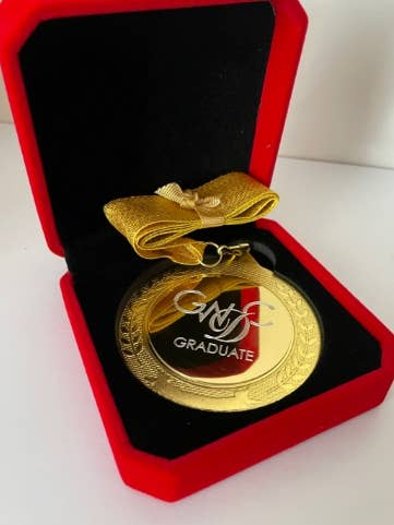 Custom Shiny Wreath Medal With Any Logo In Velvet Box for wholesale by Medal Envy
