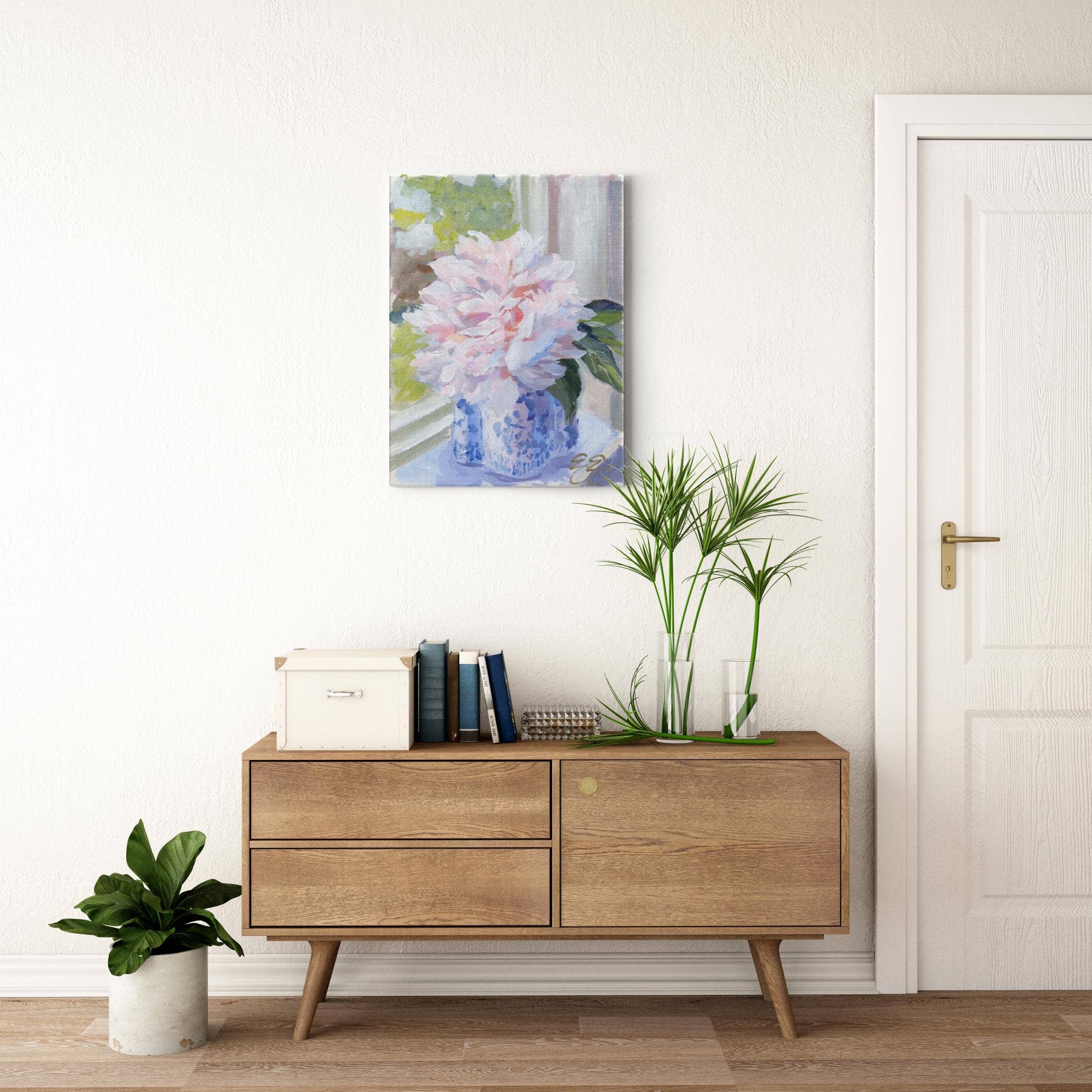 Elizabeth Alice Studio - Wholesale Art Print - No. 396 Sarah Bernhardt peony in blue and white vase, a canvas wrap print15