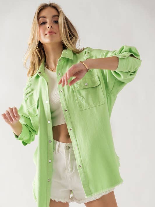 DISTRESSED FRINGED OVERSIZE JACKET for wholesale by Heyday