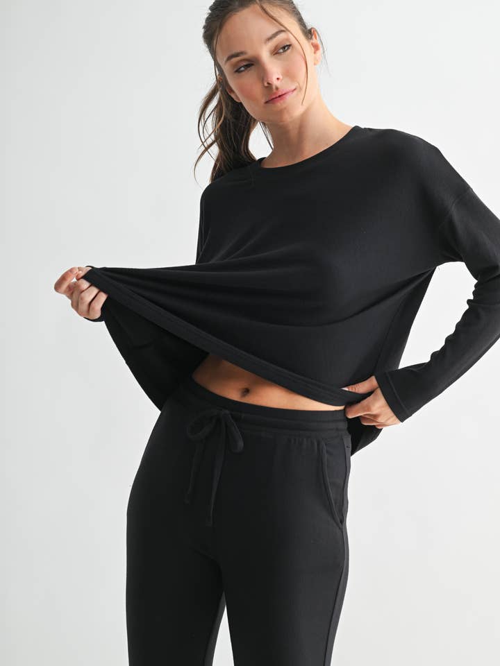 Mono B - Wholesale Lounge Top - Women's - Brushed Hacci Lounge Back Pleat Long Sleeve4