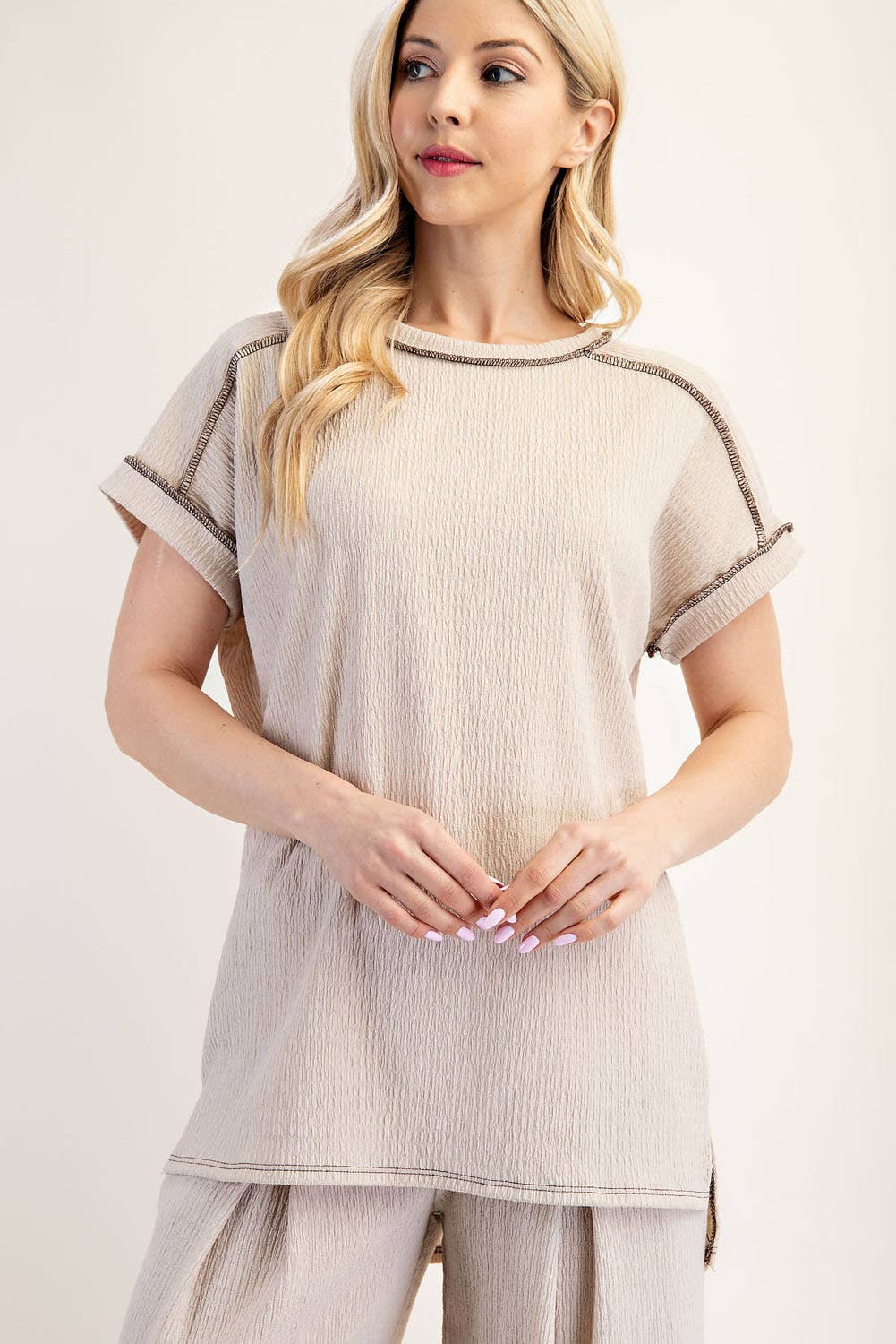 Celeste Clothing - Wholesale Knit Top - Women's - PLUS SIZE RELAXED-FIT TEXTURED TOP SHORT SLEEVES -CT238952