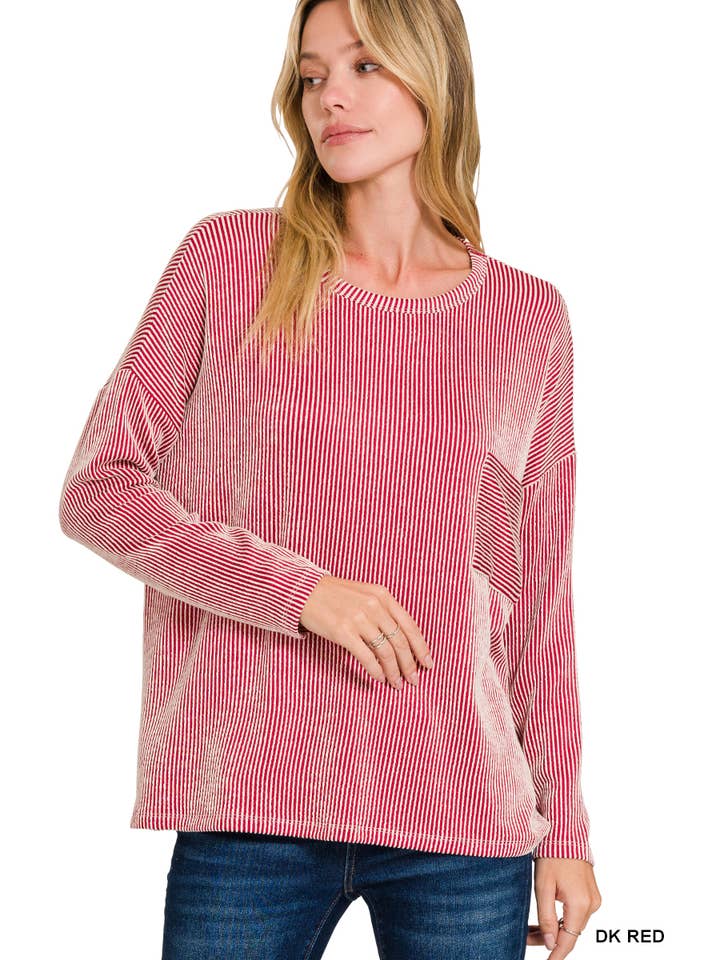 42POPS - Wholesale Knit Top - Women's - ',, Ribbed Striped Oversized Long Sleeve Top4