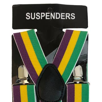 Mardi Gras Stripe Suspenders for wholesale by KBW Global Corp.