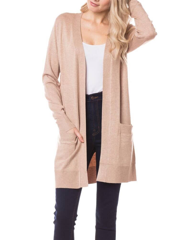 Newself Collection - Vente Cardigan – femme - Cardigan long léger ouvert sur le devant avec poches1