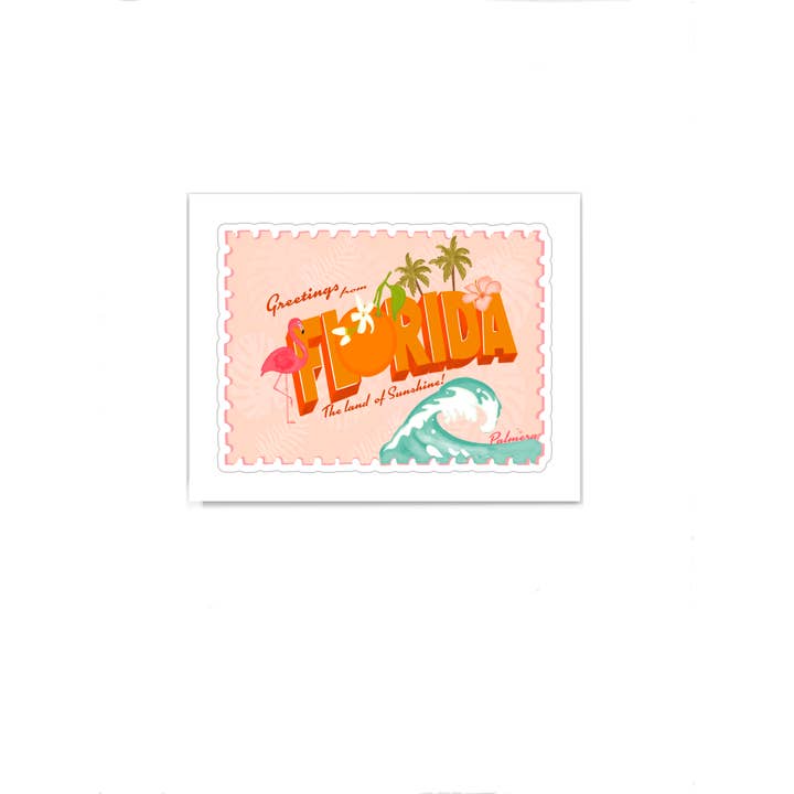 Florida Postcard Vinyl Sticker for wholesale by The Palmera Design Studio