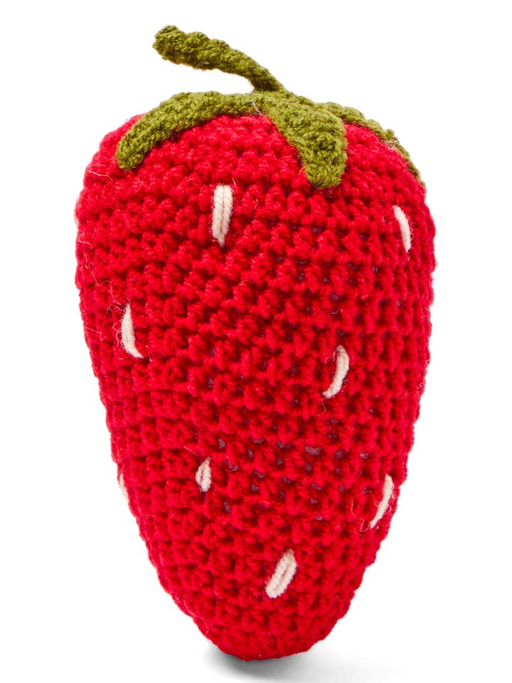 Knit Strawberry Rattle for wholesale by Silk Road Bazaar