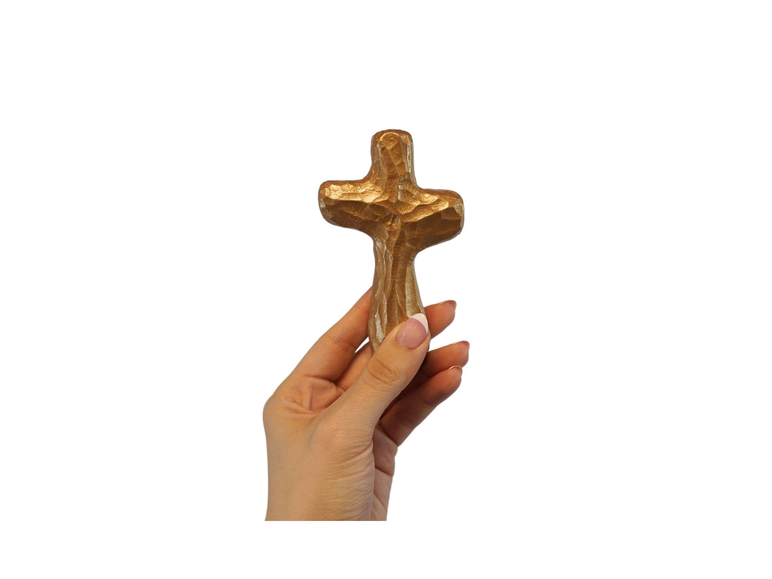 Holy Land Wood and Stone - Wholesale Wall Cross - Journey Holding Cross -  JHC-15  Gold Luster1