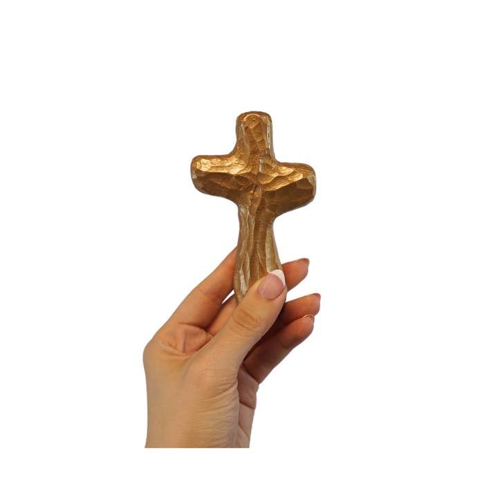 Holy Land Wood and Stone - Wholesale Wall Cross - Journey Holding Cross - JHC-15 Gold Luster1