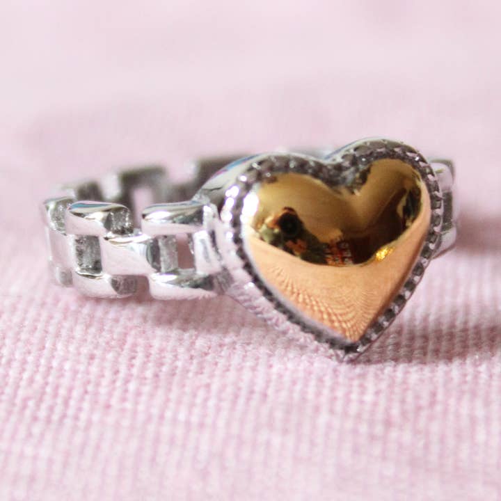 Kædehjertering - To-tonet sølv & 18K guldbelagt for engroshandel hos Cousins Collective