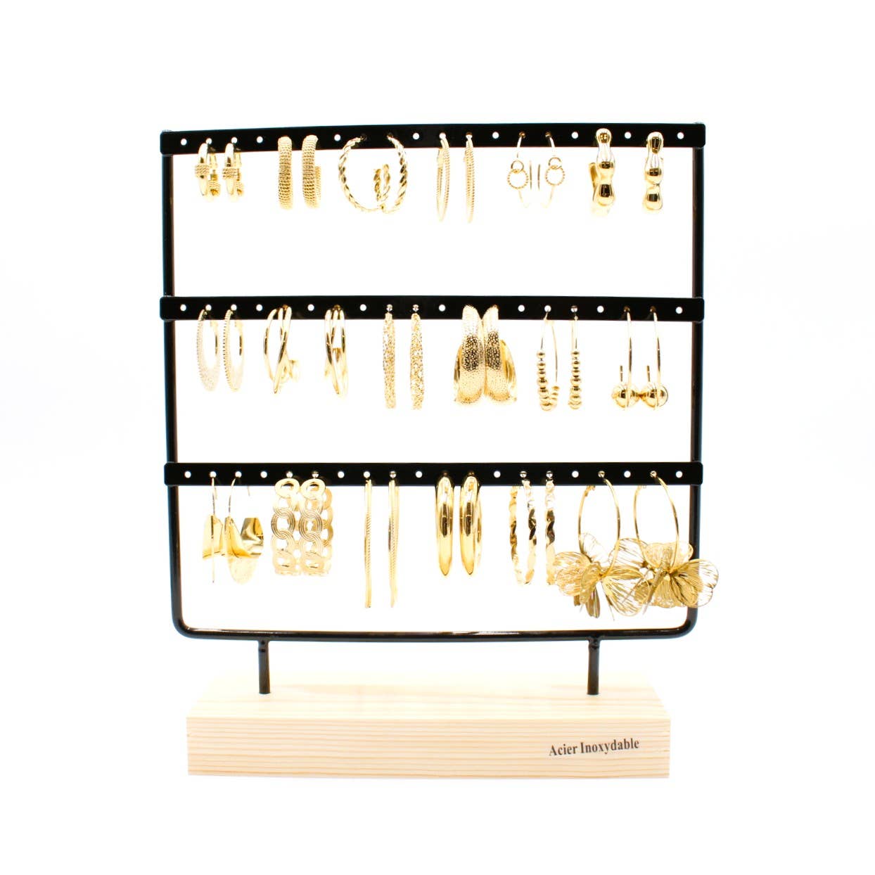 Reference Mode - Wholesale Jewelry Set - Set of 18 steel hoop earrings - gold