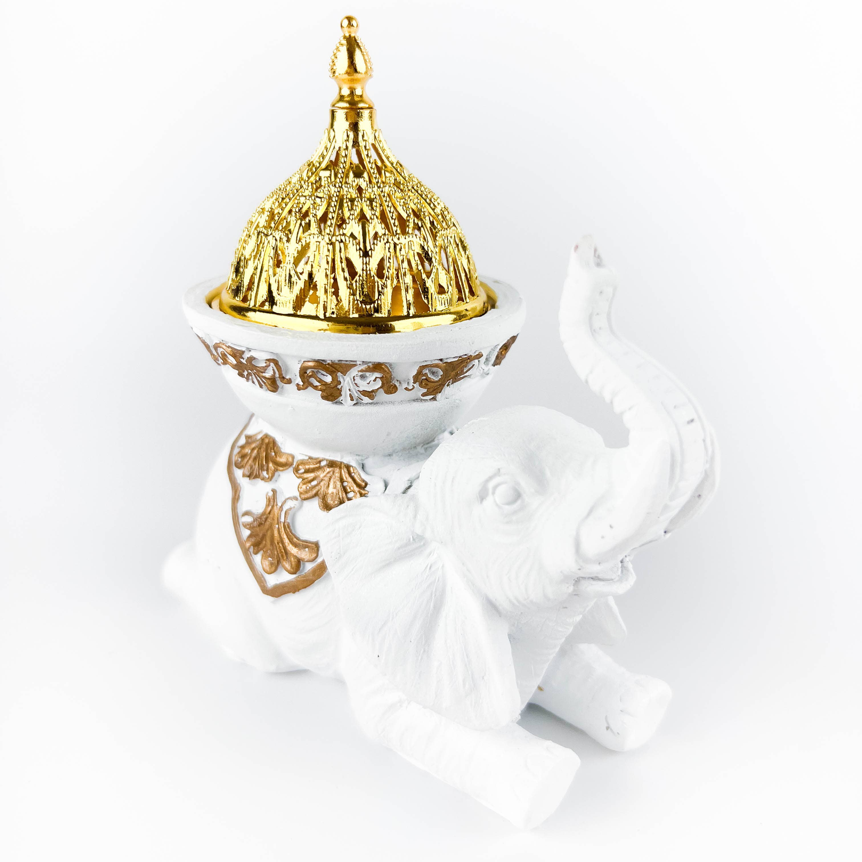 GREENROOTS USA LLC - Wholesale Incense Holder - White Elephant Incense Burner/Candle Holder 5"H 5"W9