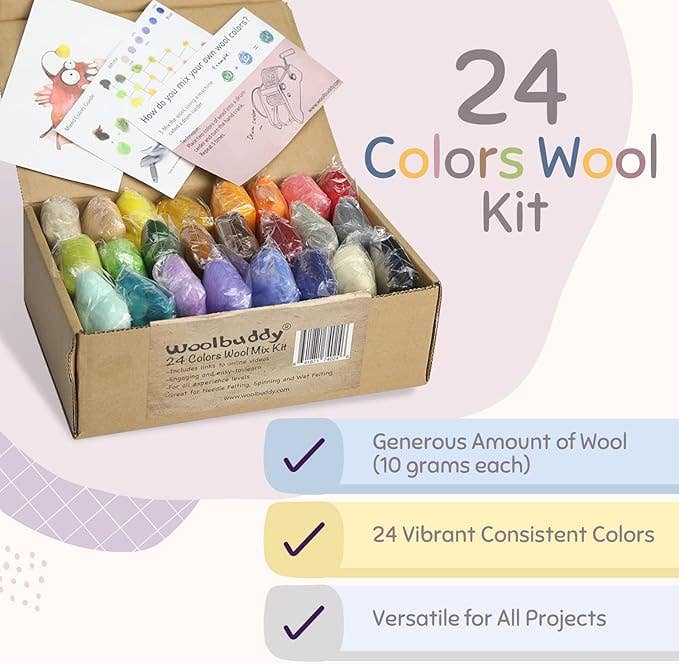 Woolbuddy - Wholesale DIY Craft Kit - DIY 24 Colors Wool Mix Kit - Premium Merino Craft Set3