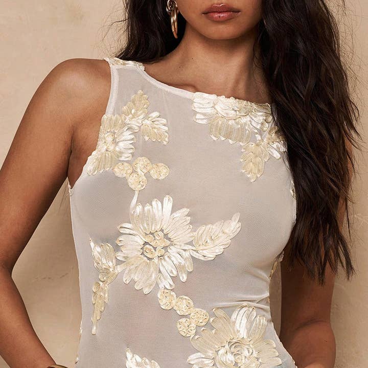 Floral Embellished Sheer Tank Top and other Purchase wholesale sheer fabric. Free returns & net 60 terms on Faire trending on Faire.