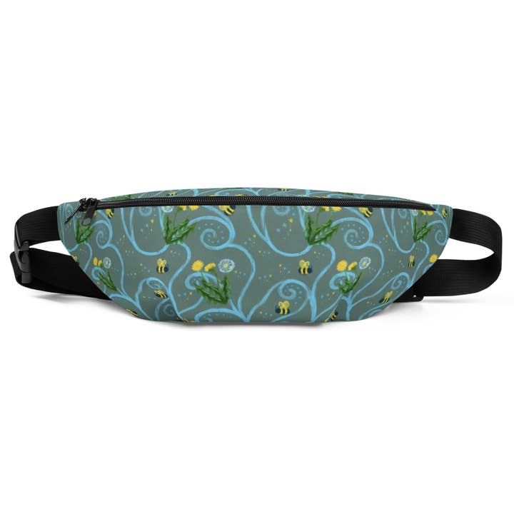 Pack Dandelion and Bees Green Fanny Pack - Bolsa de quadril ajustável por atacado de Sarah Cochran Artist