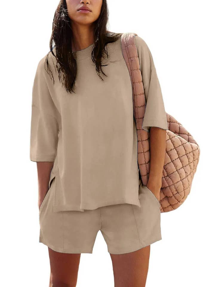 Rosa Clothing - Wholesale Top & Short Set (NOT Loungewear) - Women's - crewneck short sleeve oversized t-shirt & short casual set8