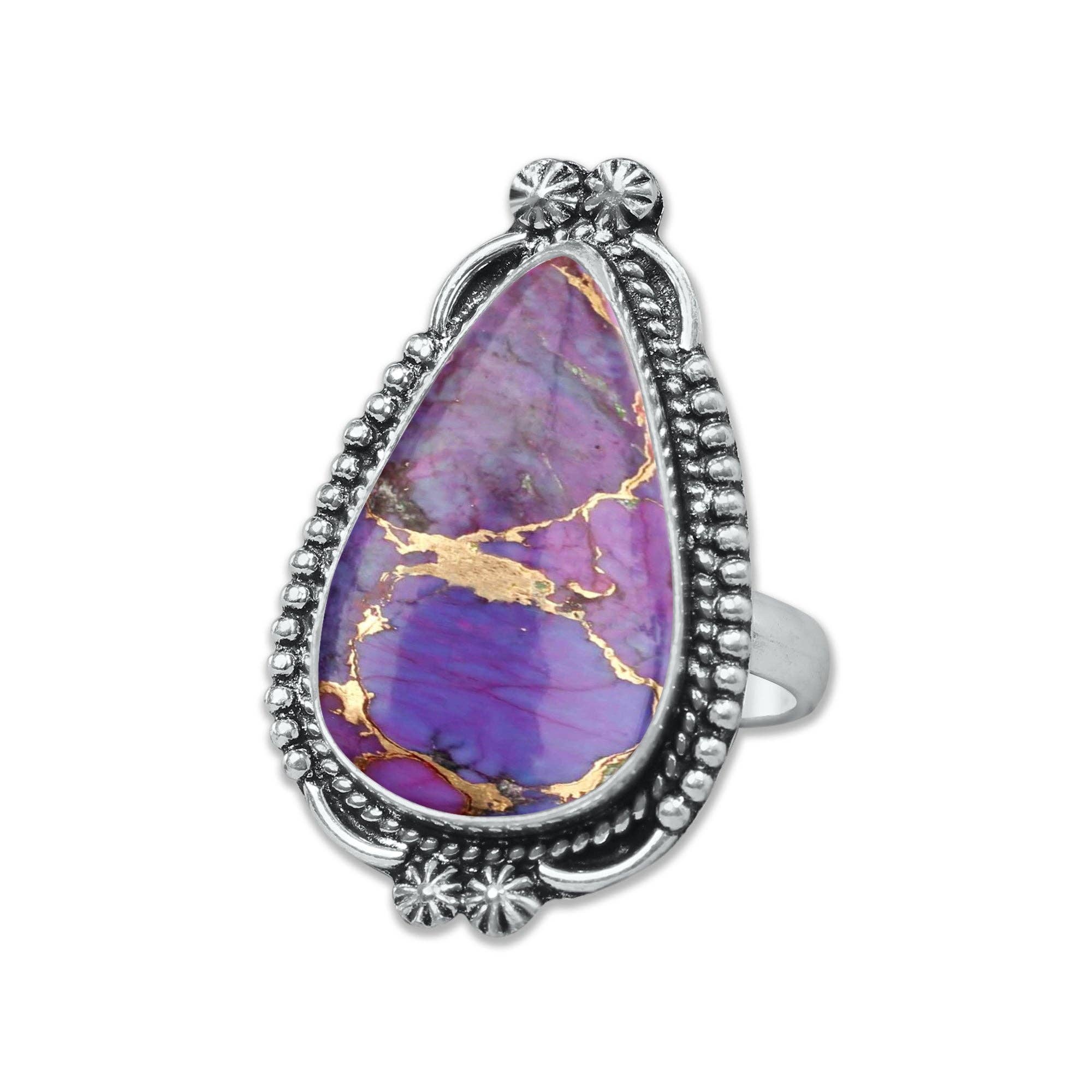 Handmade Jewels - Vente Bague de cocktail/de cérémonie - Bagues en turquoise cuivrée violette – Fait main, plaqué argent, bohème (sur commande)10