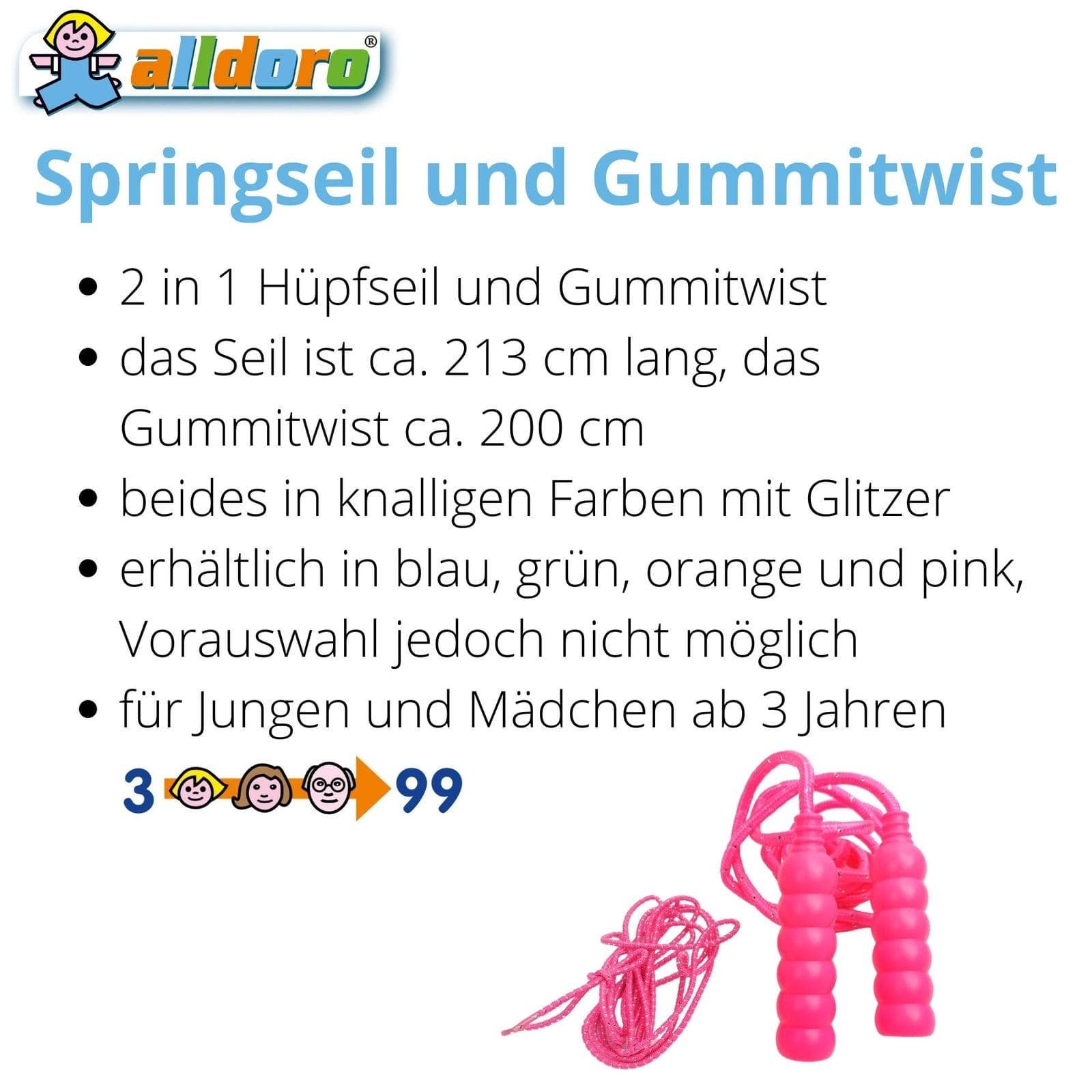 alldoro GmbH - Wholesale Sporting Game - Kids & Baby - Jump rope & rubber twist, 2 in 1 play set, assorted colors1