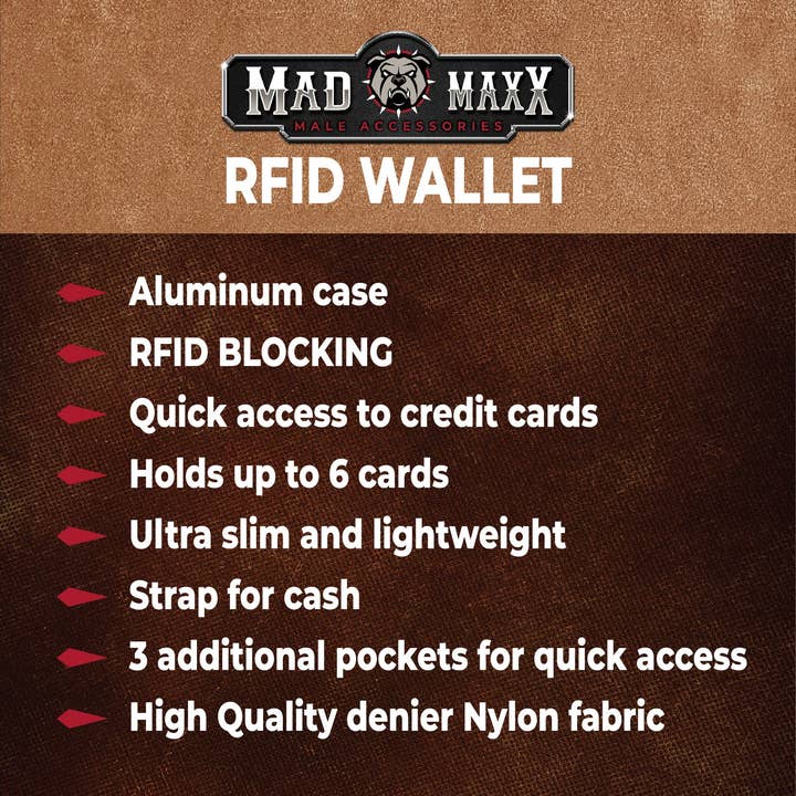 Novelty Brands - Wholesale Wallet - Men's - MAD MAXX CANVAS RFID WALLET- 6 PER DISPLAY