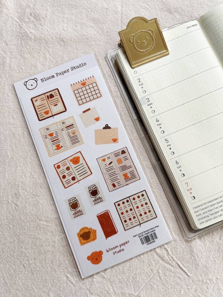 Bear's Journal Spreads Sticker Sheet for wholesale by Bloom Paper Studio