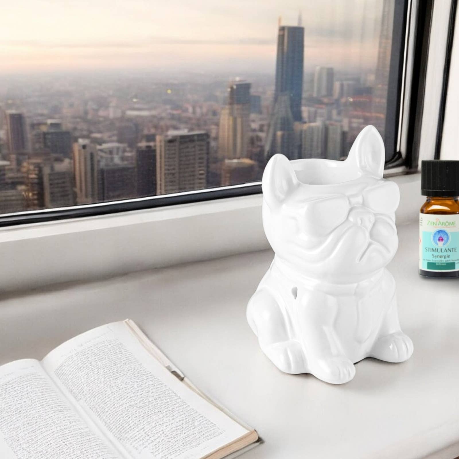 Zen'Arôme - Wholesale Tapered Candle/Candlestick - White Boubou French Bulldog Ceramic Incense Burner16