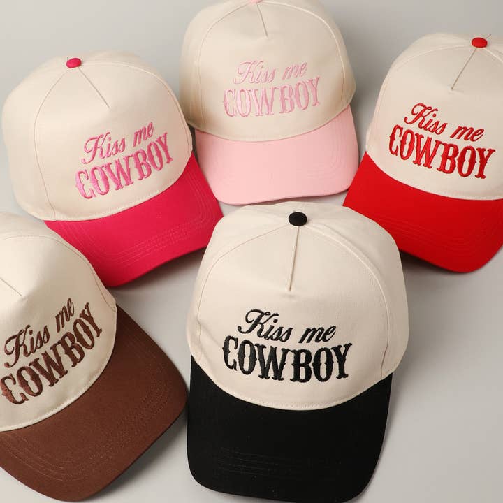 Fashion City - Wholesale Trucker Hat - Unisex - Kiss Me Cowboy Embroidery Two-Tone Cap