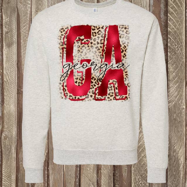 Georgia Bulldogs Leopard Foil Look Graphic Sweatshirt for wholesale by BB Subs and Screens