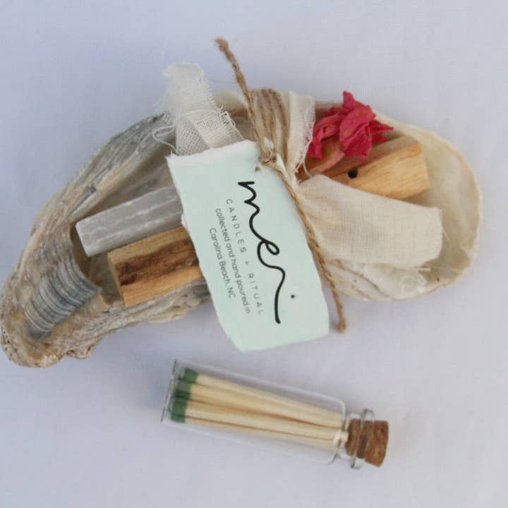 ME Candles + Ritual - Wholesale Spiritual Stone/Crystal - Cleansing Ritual - Palo Santo, Selenite, Matches, Oyster Shell