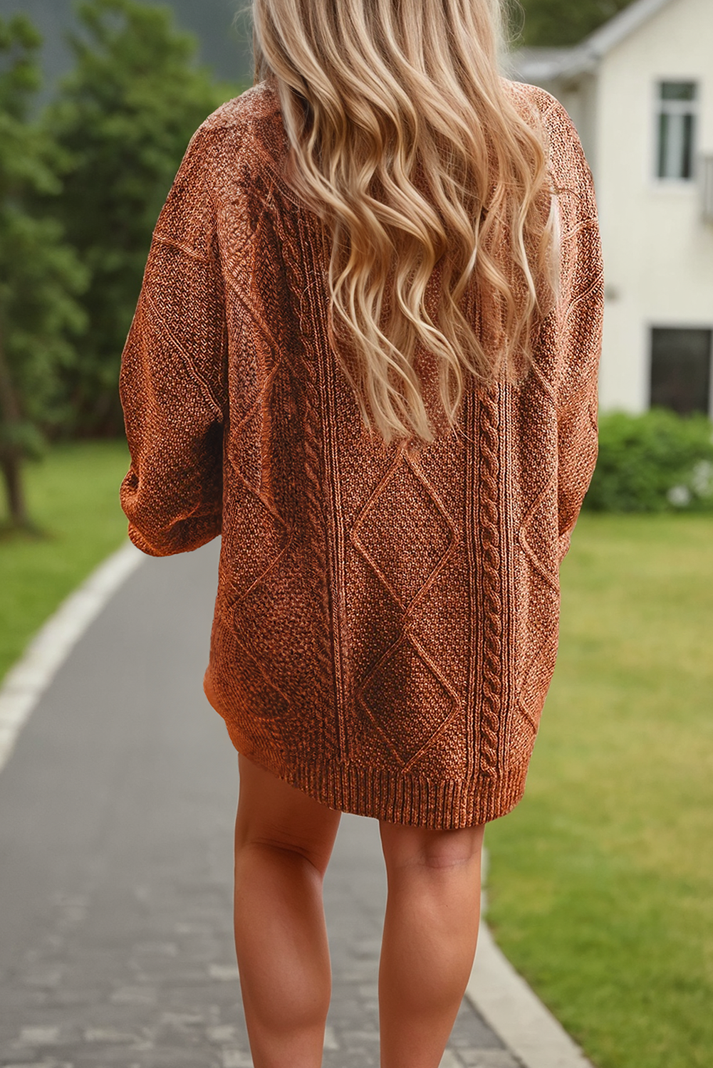 66DISCO - Wholesale Dress - Women's - Cable Knit Long Sleeve Drop Shoulder Sweater Dress (S-3XL)9